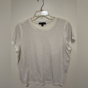 INC International Concepts White Sequin Short Sleeve Top